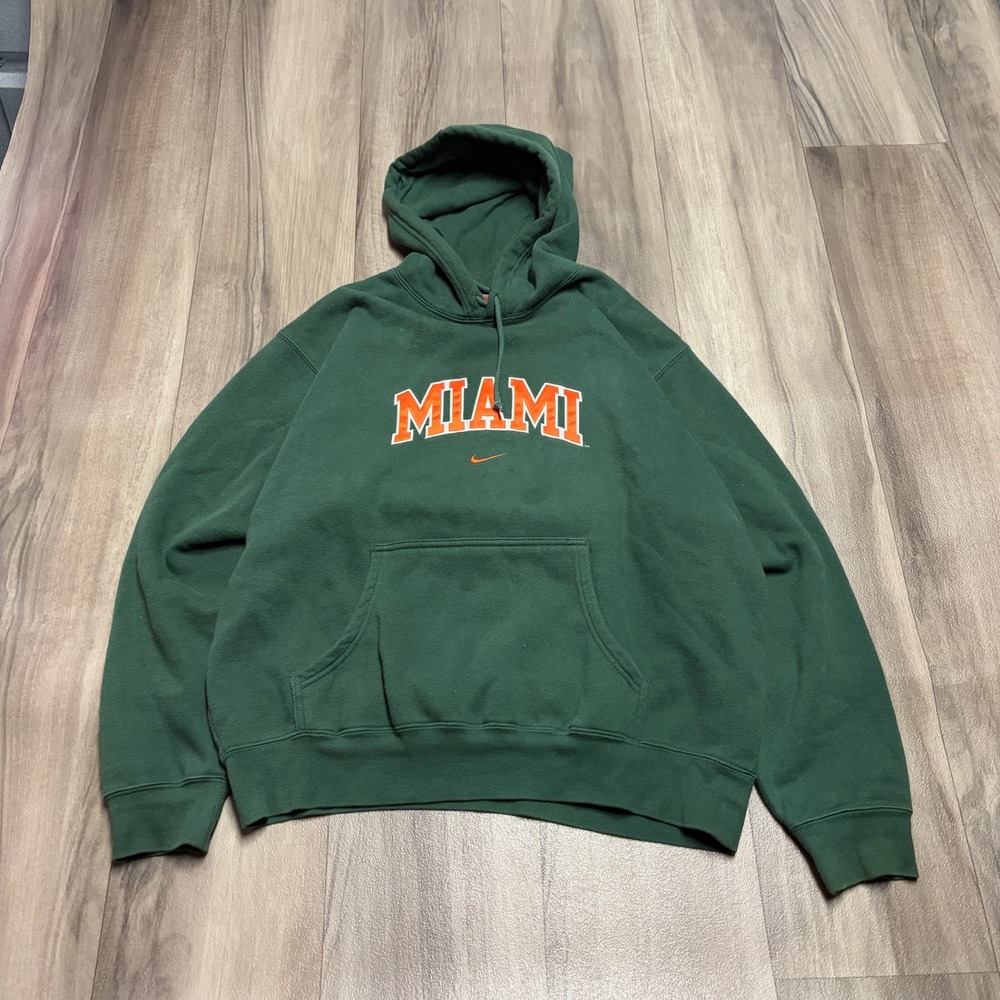 Nike Team center swooshMiami Hurricanes Hoodie Green Embroidered Pullover